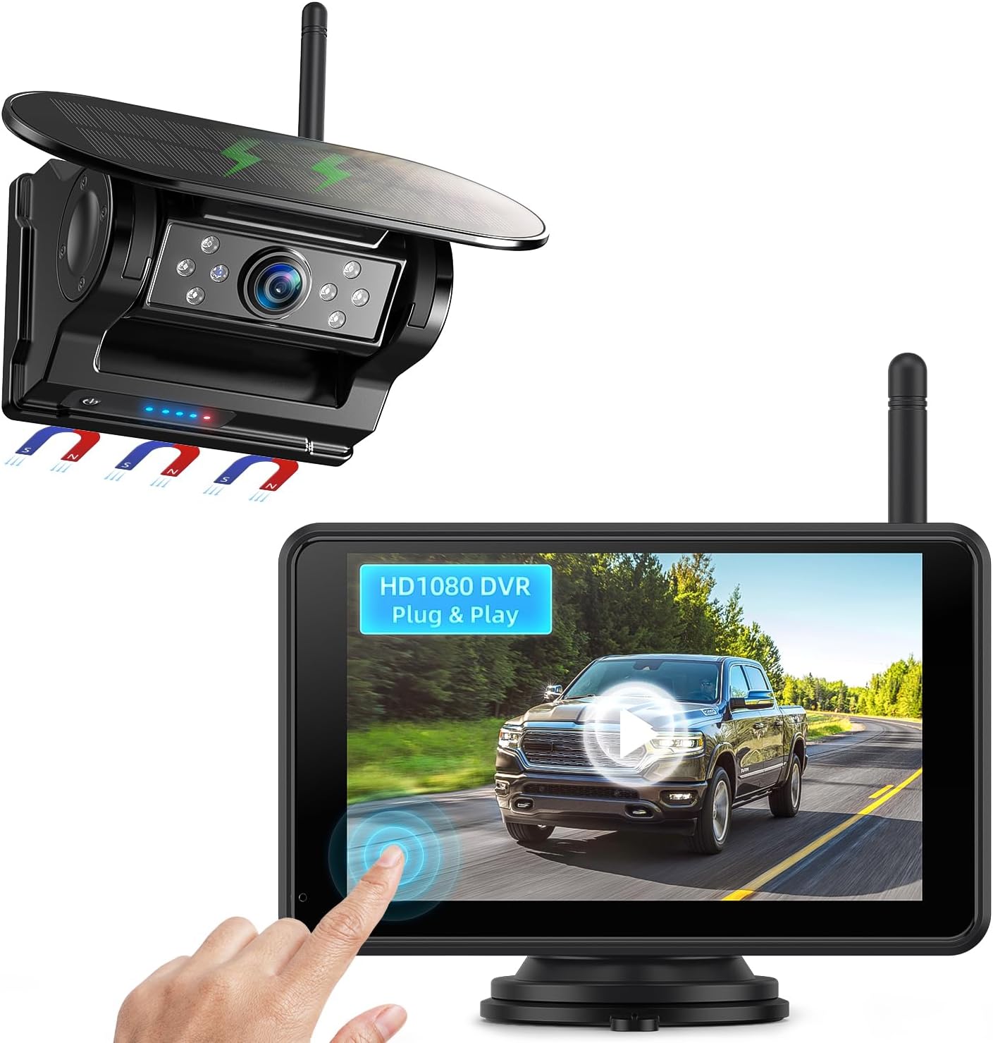 eRapta Magnetic Solar Wireless Backup Camera: HD1080P Touchscreen