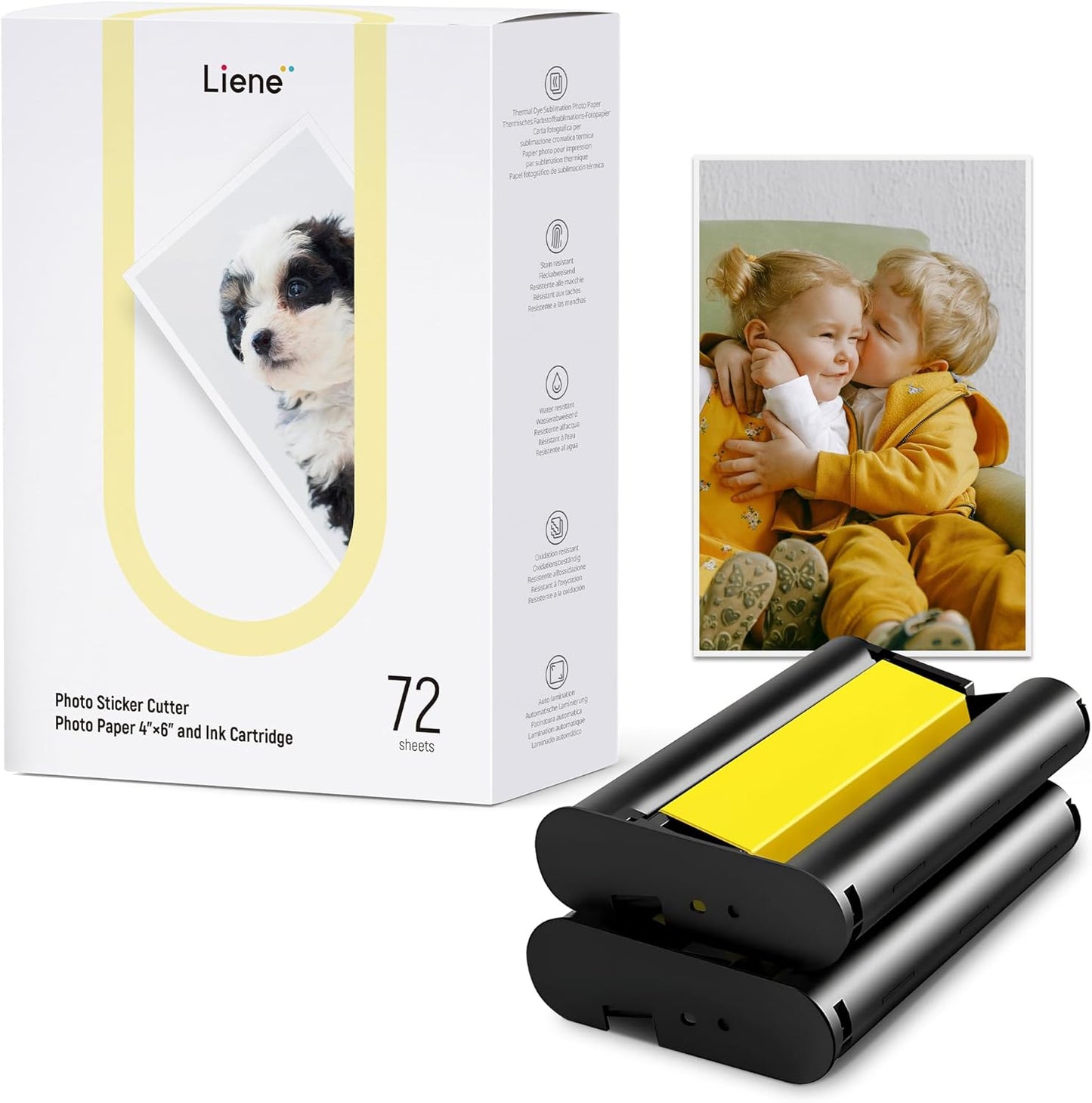 Liene Dye Sublimation Photo Paper & Ink, 72 Sheets, 4x6, Water/Oxidation-Proof