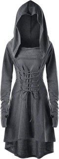Womens Renaissance Hooded Robe Lace Up Midi Dress - Vintage Gothic