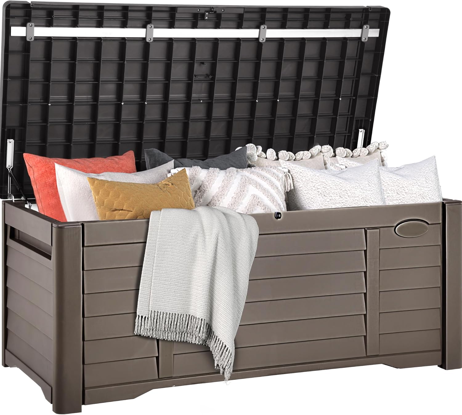 120 Gallon Louvered Outdoor Storage Box for Pillows and Tools