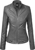 Women's Faux Leather Moto Biker Jacket with Removable (Style 6CVX)