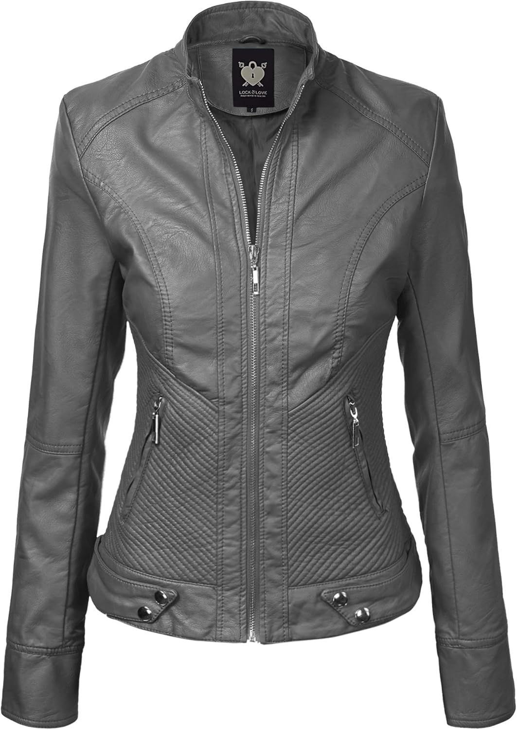 Lock and Love Women's Faux Leather Moto Biker Jacket with Hood