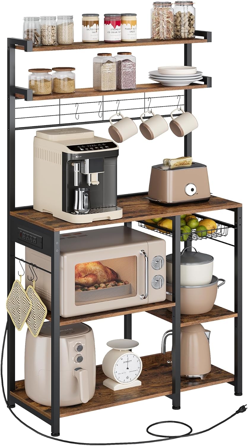 VASAGLE Bakers Rack with Power Outlet - Space-Saving Kitchen Organizer