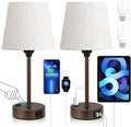 Brown Bedside Lamps Set of 2 - Nightstand Lamp with USB C Port and AC