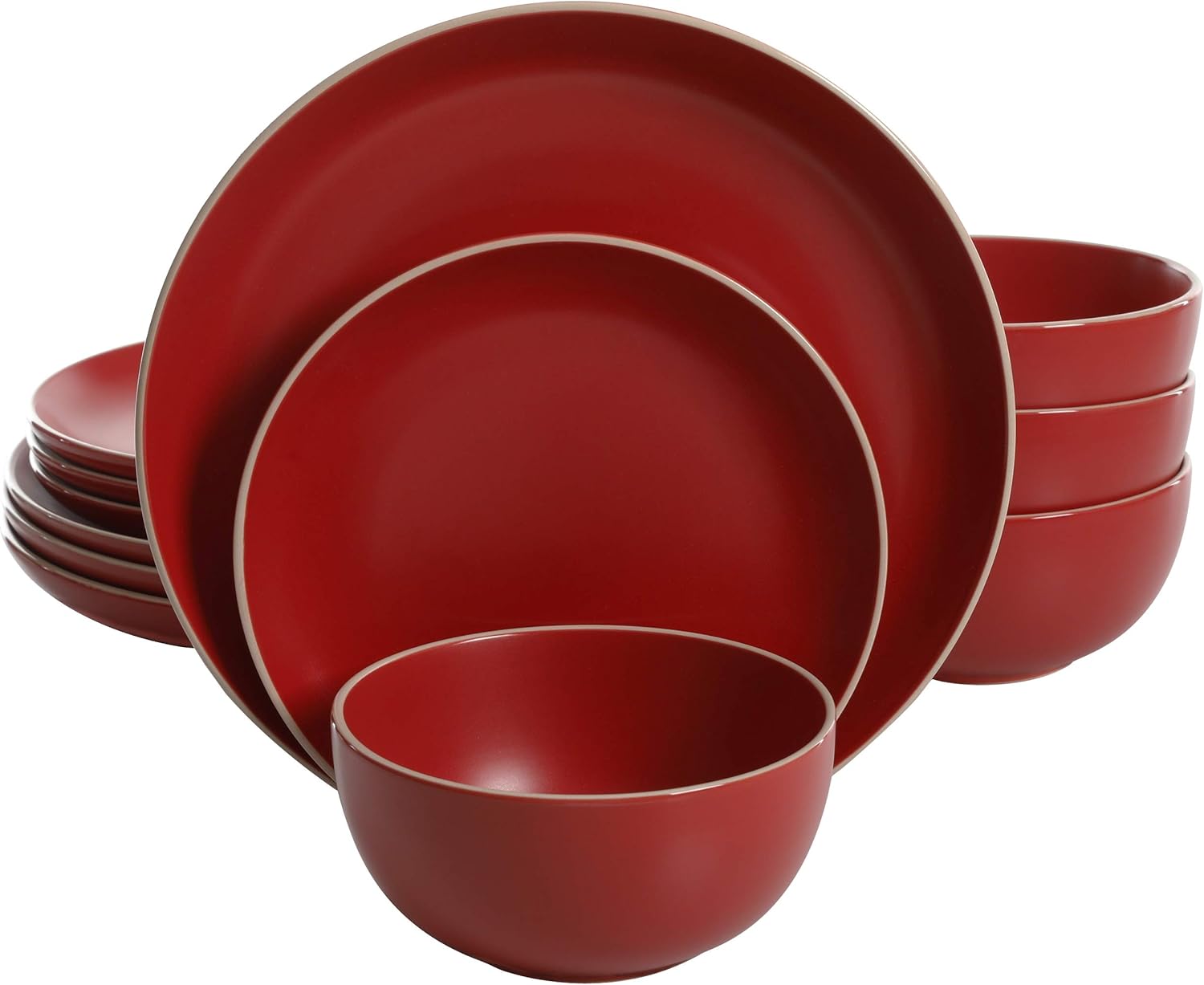 Gibson Home Rockaway 12 Piece Dinnerware Set in Red Matte Finish