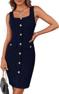 GRACE KARIN 2025 Buttons Belted Square Neck Work Midi Dress