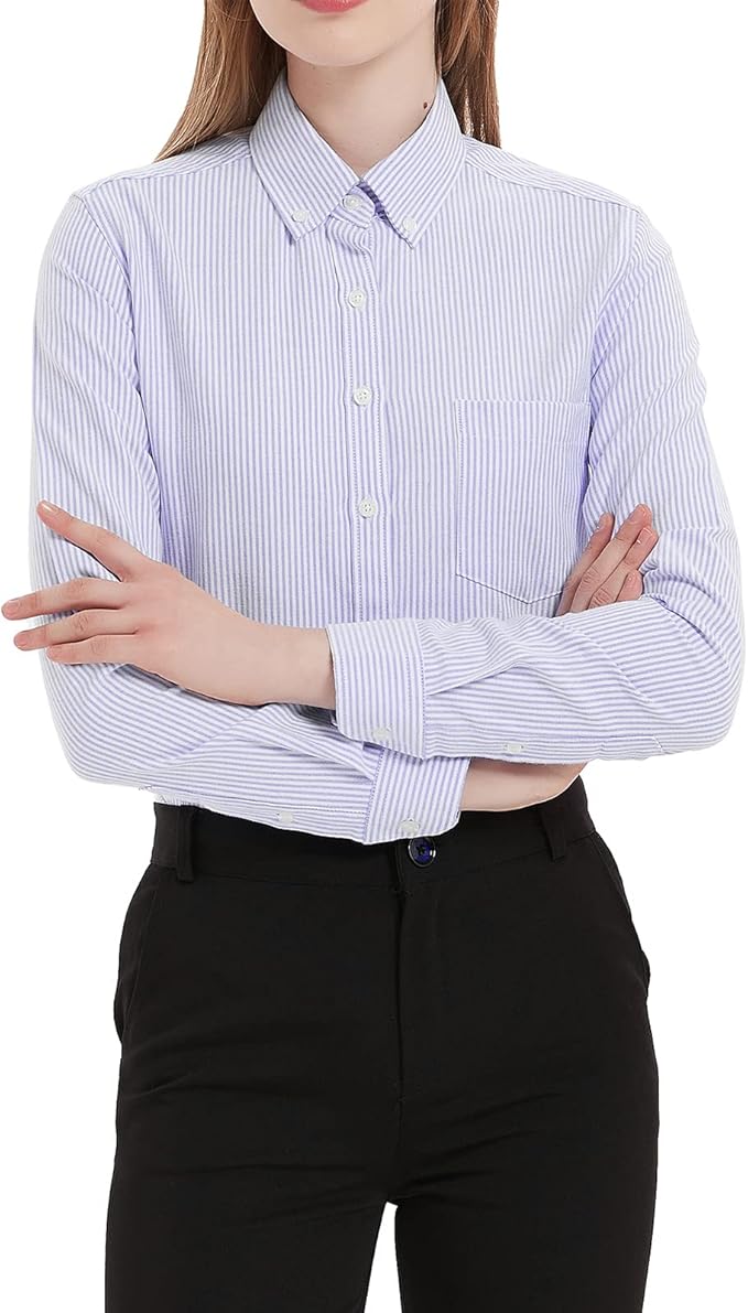 Button Up Shirt Women Long Sleeve Oxford Classic-Fit Cotton Blouse