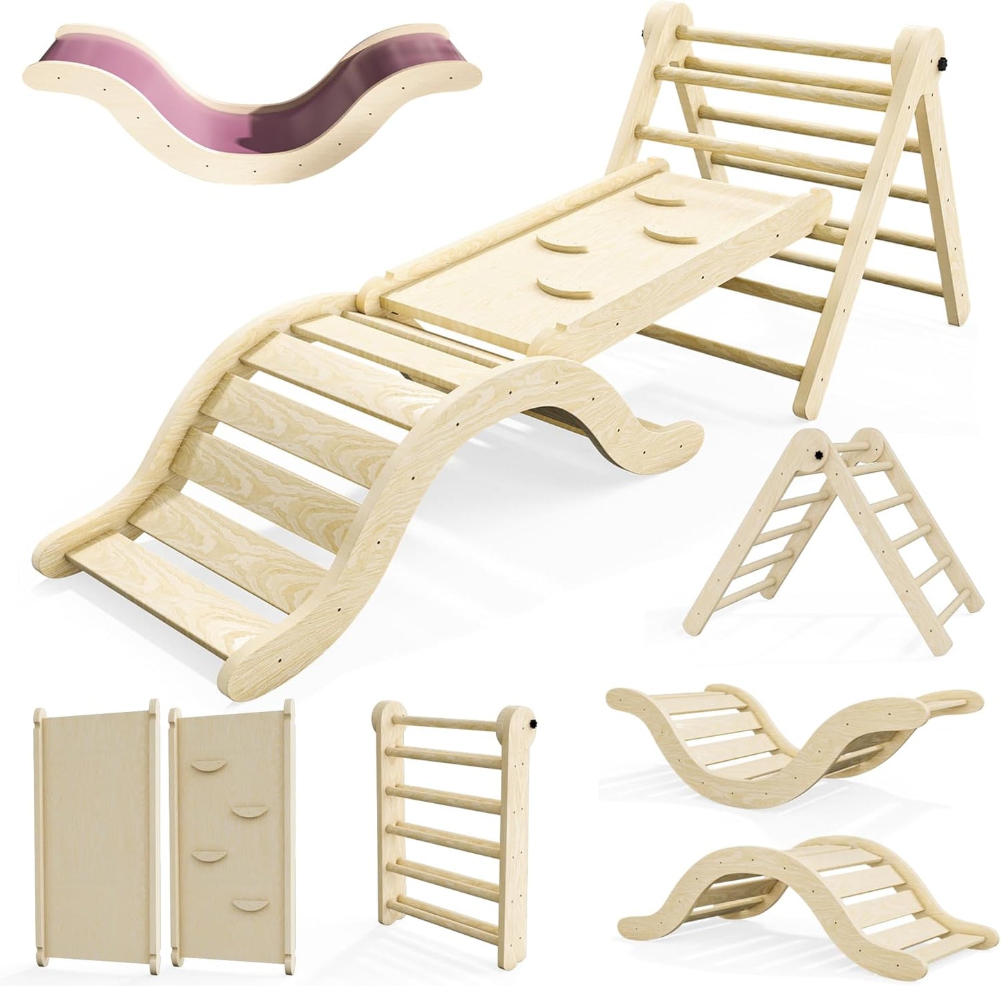 Pikler Triangle Set Climber 5 in 1 for Indoor Toddler Play
