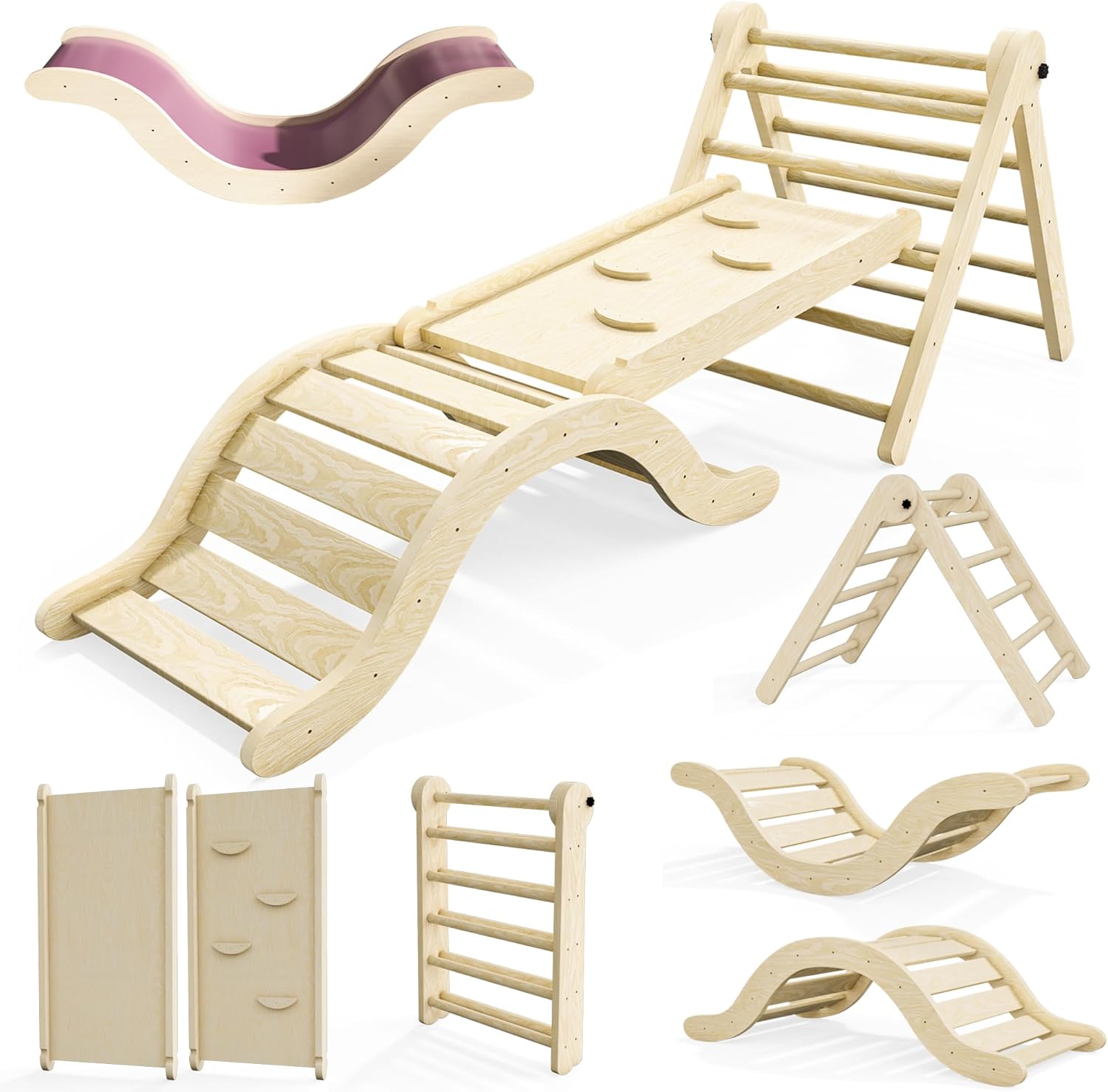 Pikler Triangle Set Climber 5 in 1 for Indoor Toddler Play