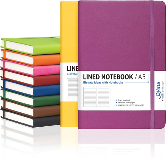 Dynta Hardcover Journals Bulk - 10 Packs A5 Notebooks, 200 Pages - Ideal for Work/College