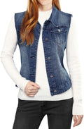 Women's Washed Denim Vest Jacket with Chest Flap Pockets - Sleeveless