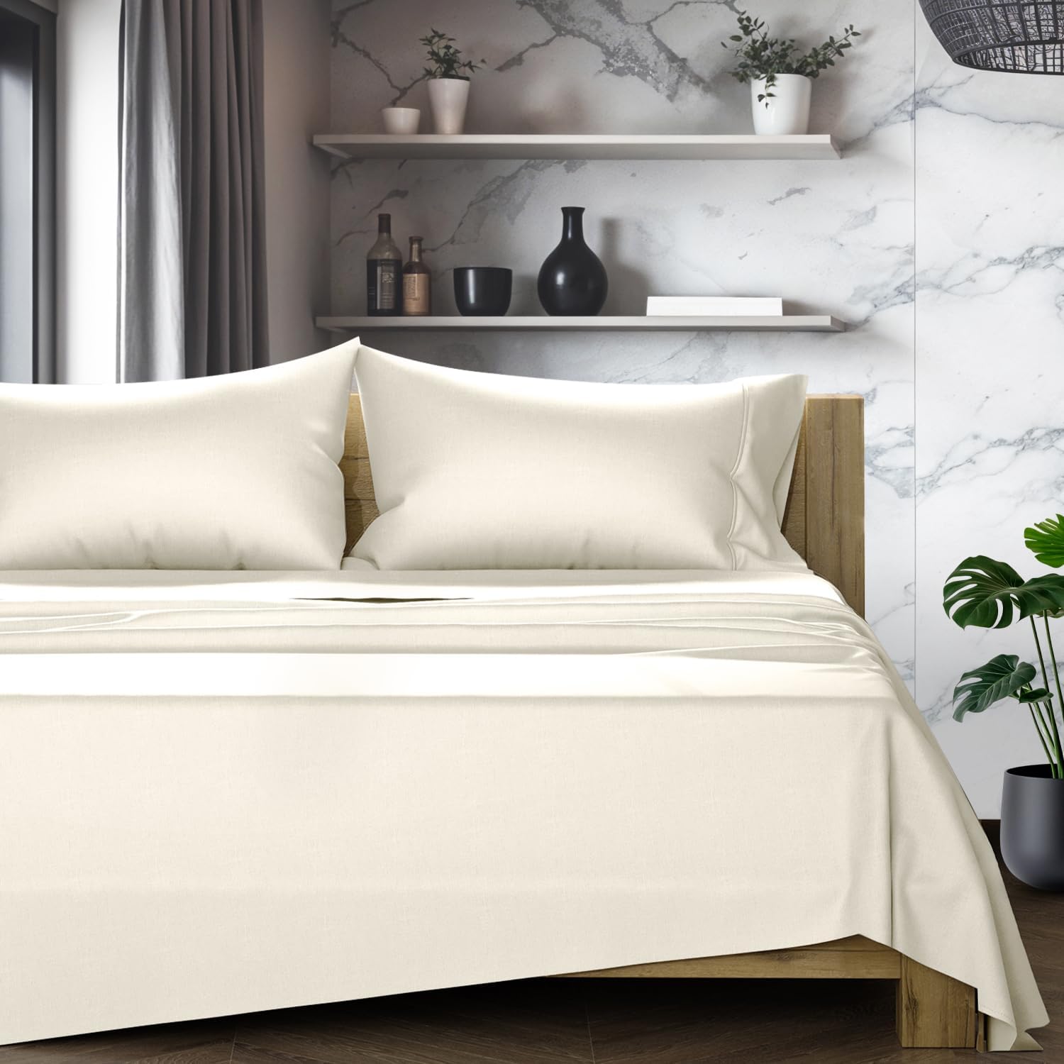 Luxurious 100% Egyptian Cotton King Size Sheets Set - Ivory