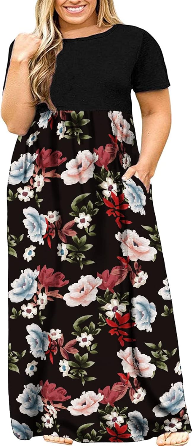 Kancystore Women's Plus Size Maxi Dress with Pockets for Summer