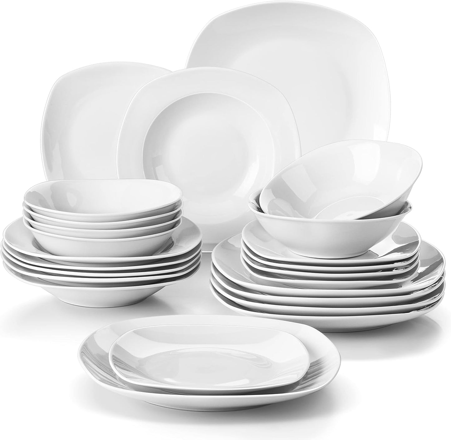 MALACASA 24-Piece Dinnerware Set for 6, Grey White Ceramic