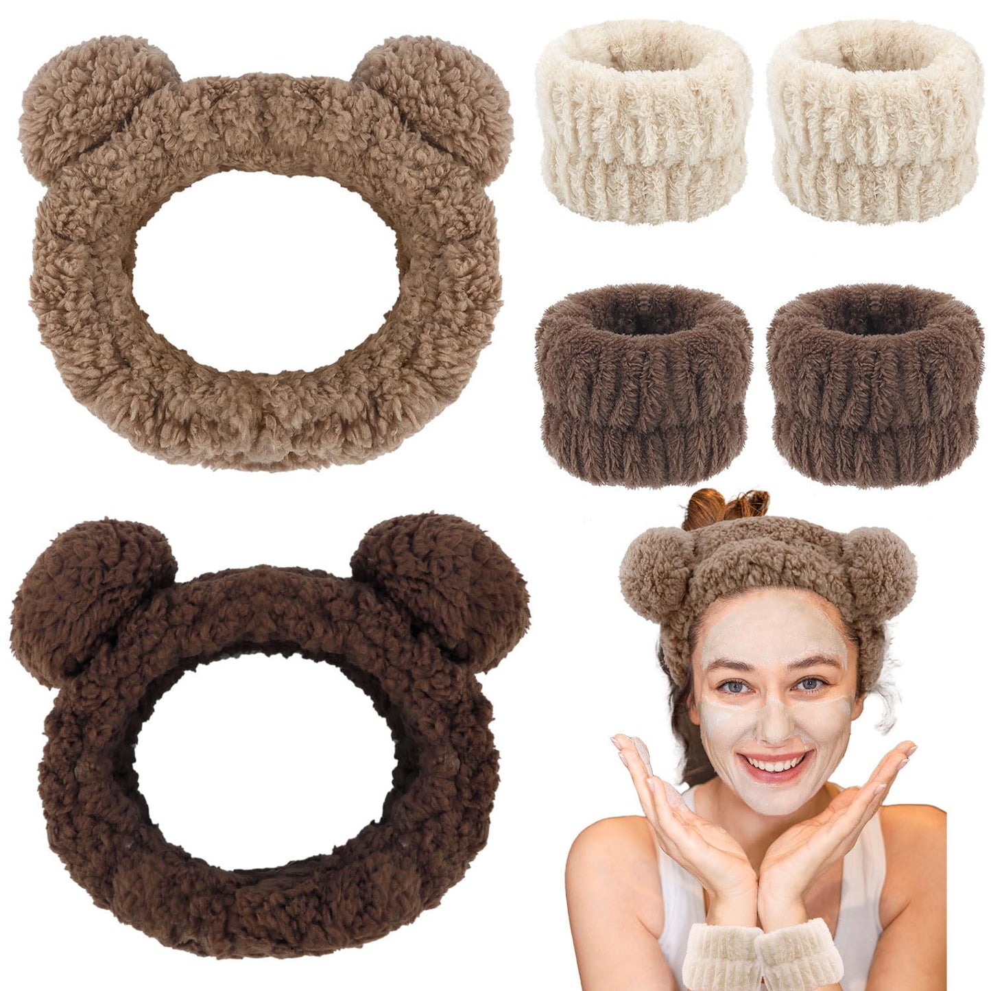 Fluffy Bear Ears Spa Headband Set - Cute & Trendy Skincare Essential