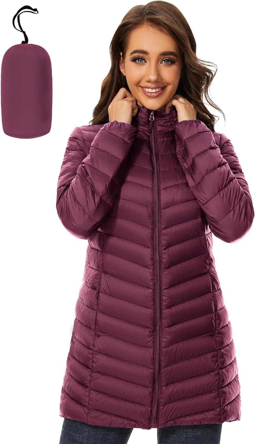 Women Puffer Jacket Hooded Lightweight Warm Quilted Coat