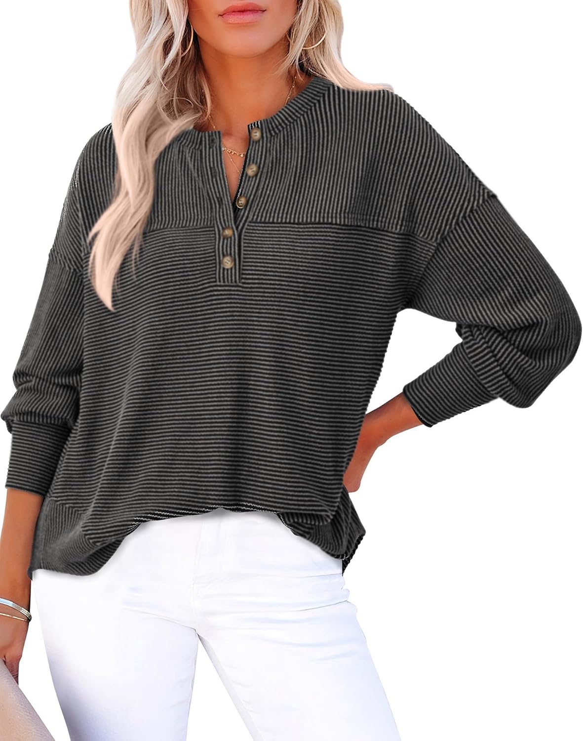 KIRUNDO Going Out Tops for Women Casual Ribbed Knit Blouse