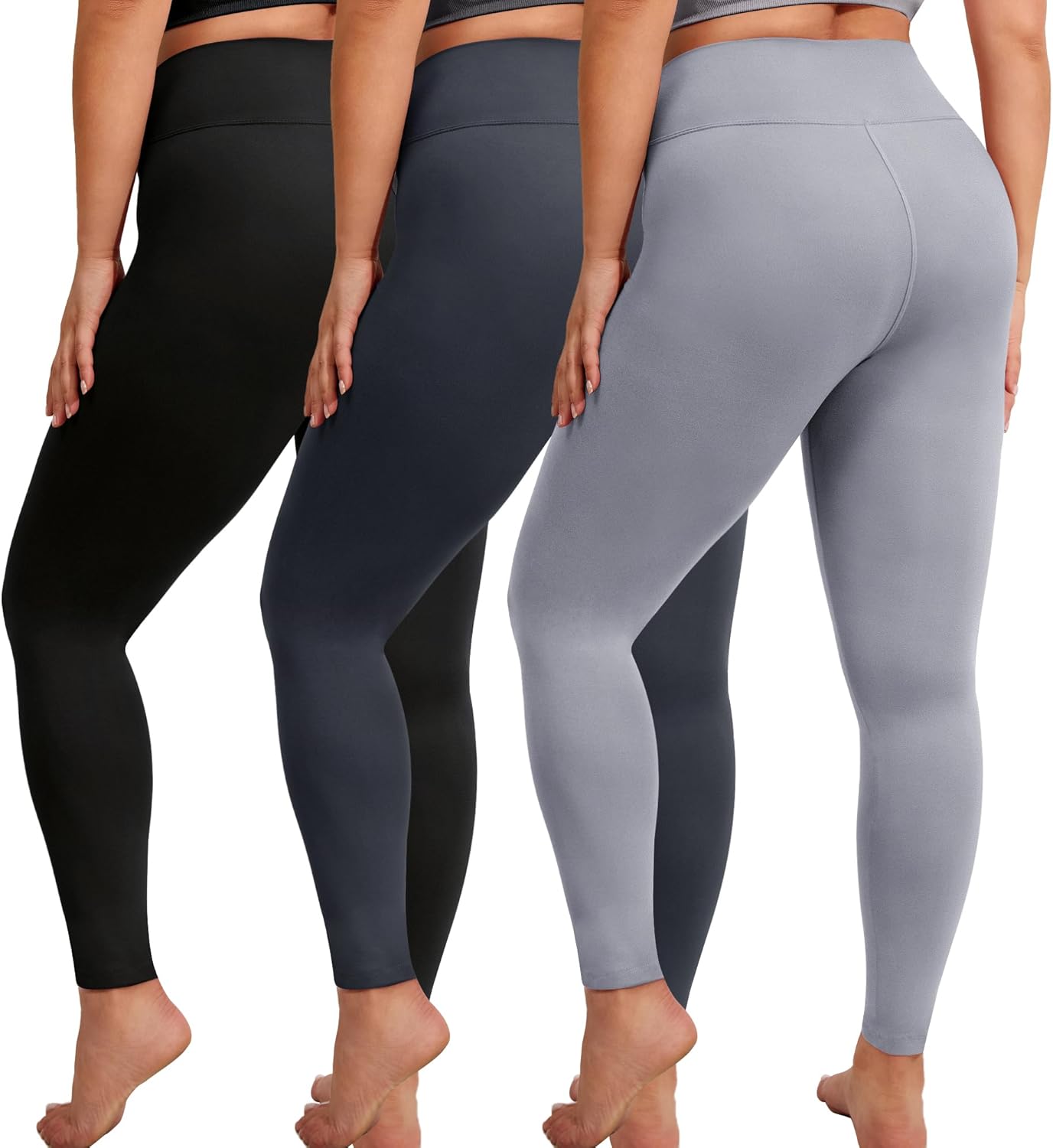 Creamlush High Waisted Plus Size Leggings for Women - 3 Pack