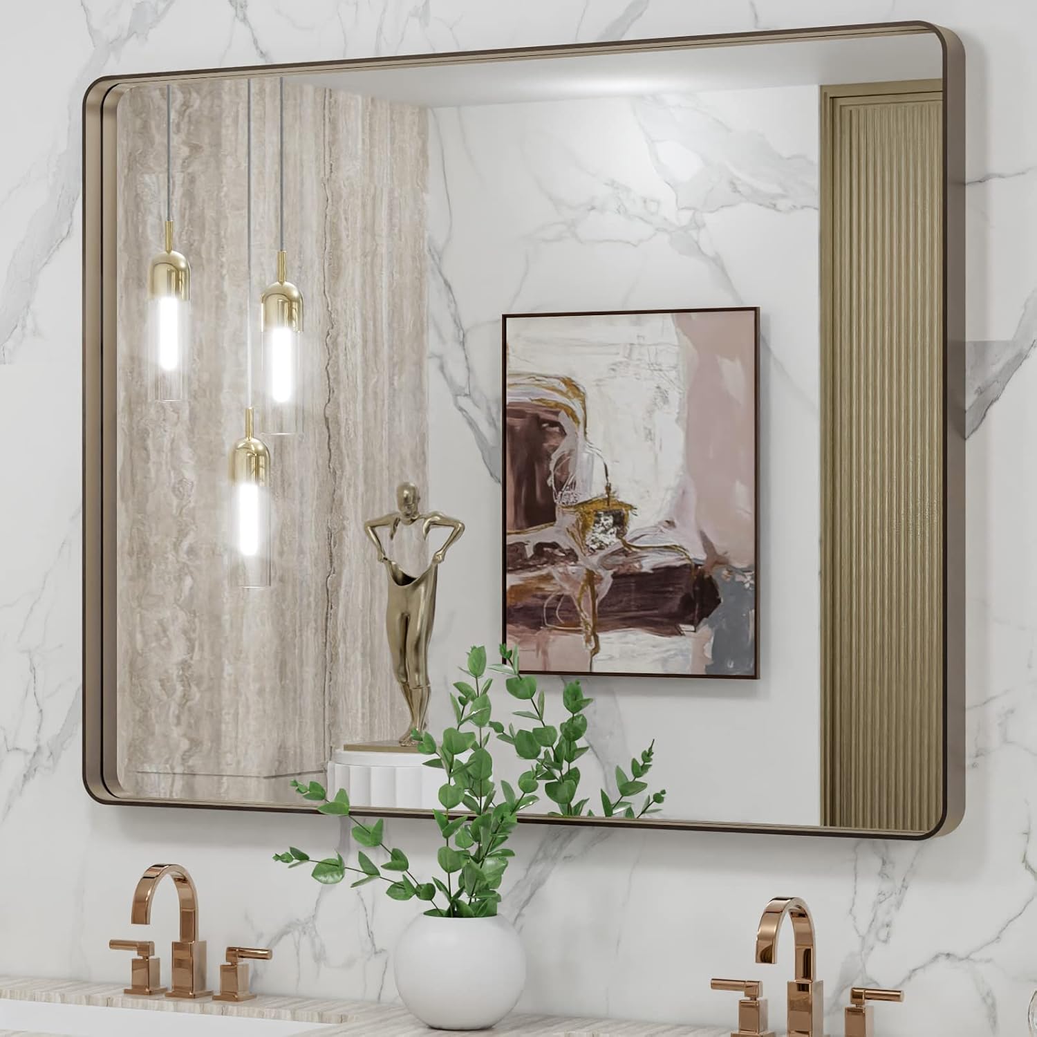40X32 Bronze Bathroom Mirror with Rounded Rectangle Design