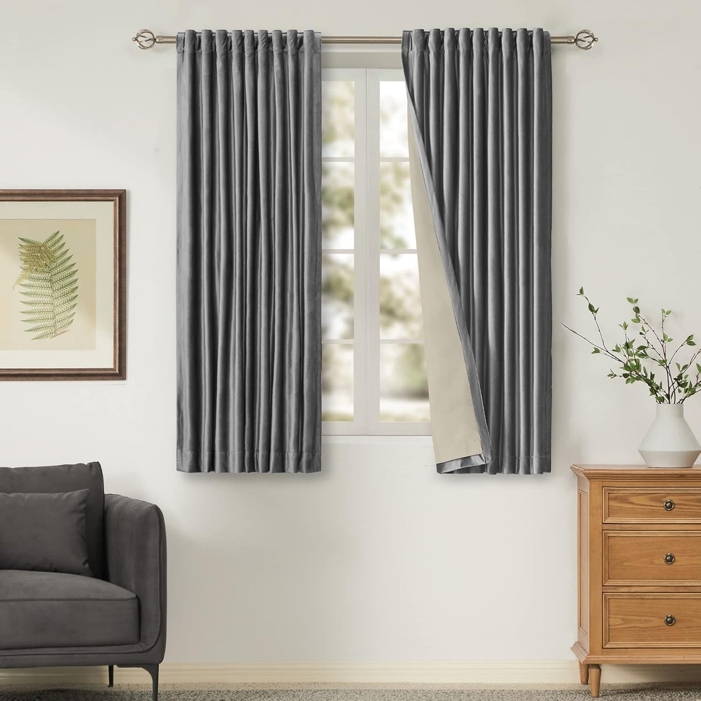 100% Blackout Grey Velvet Curtains for Living Room & Bedroom