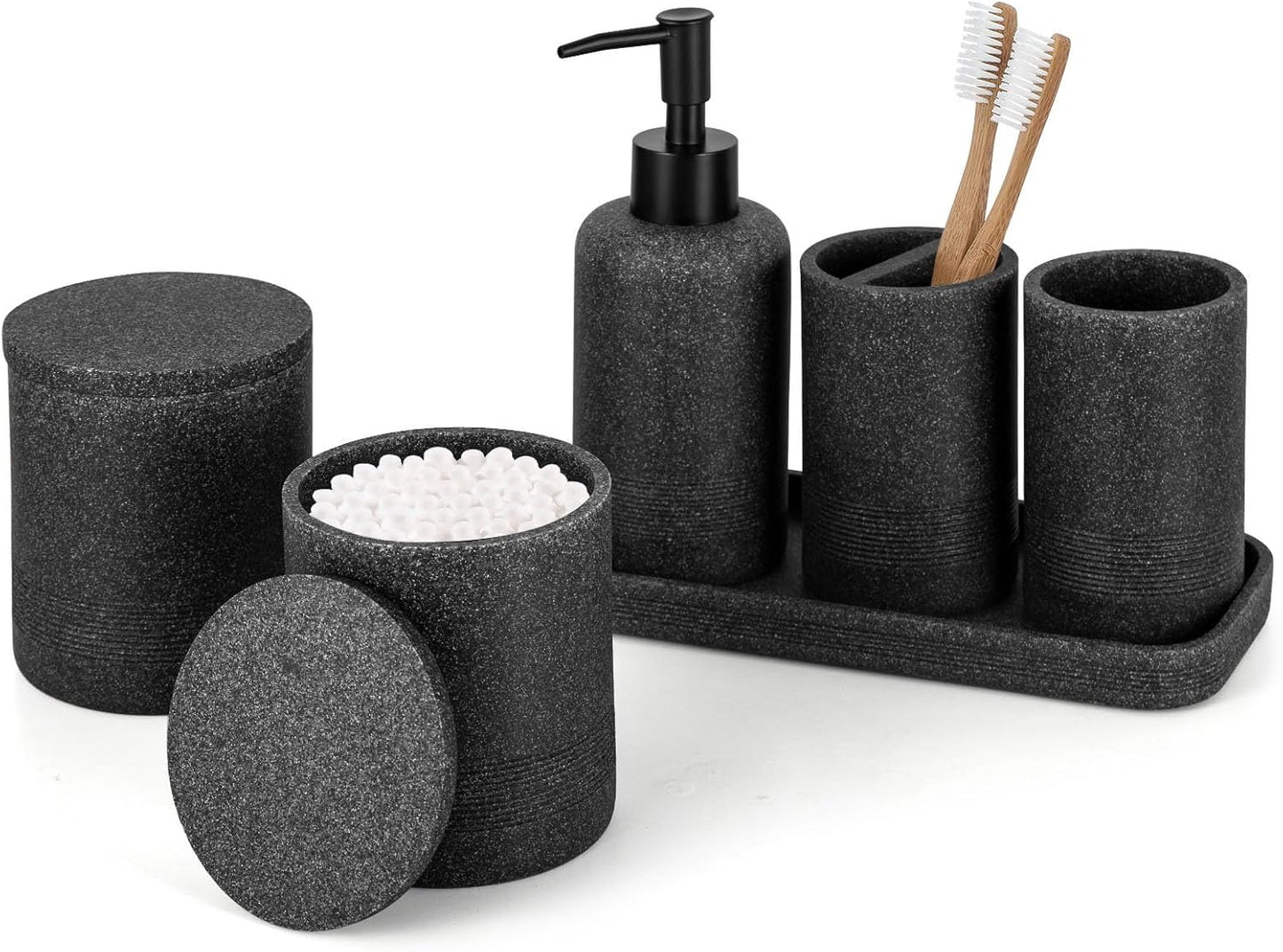 ZCCZ Black Stone Bathroom Accessories Set for Elegant Decor
