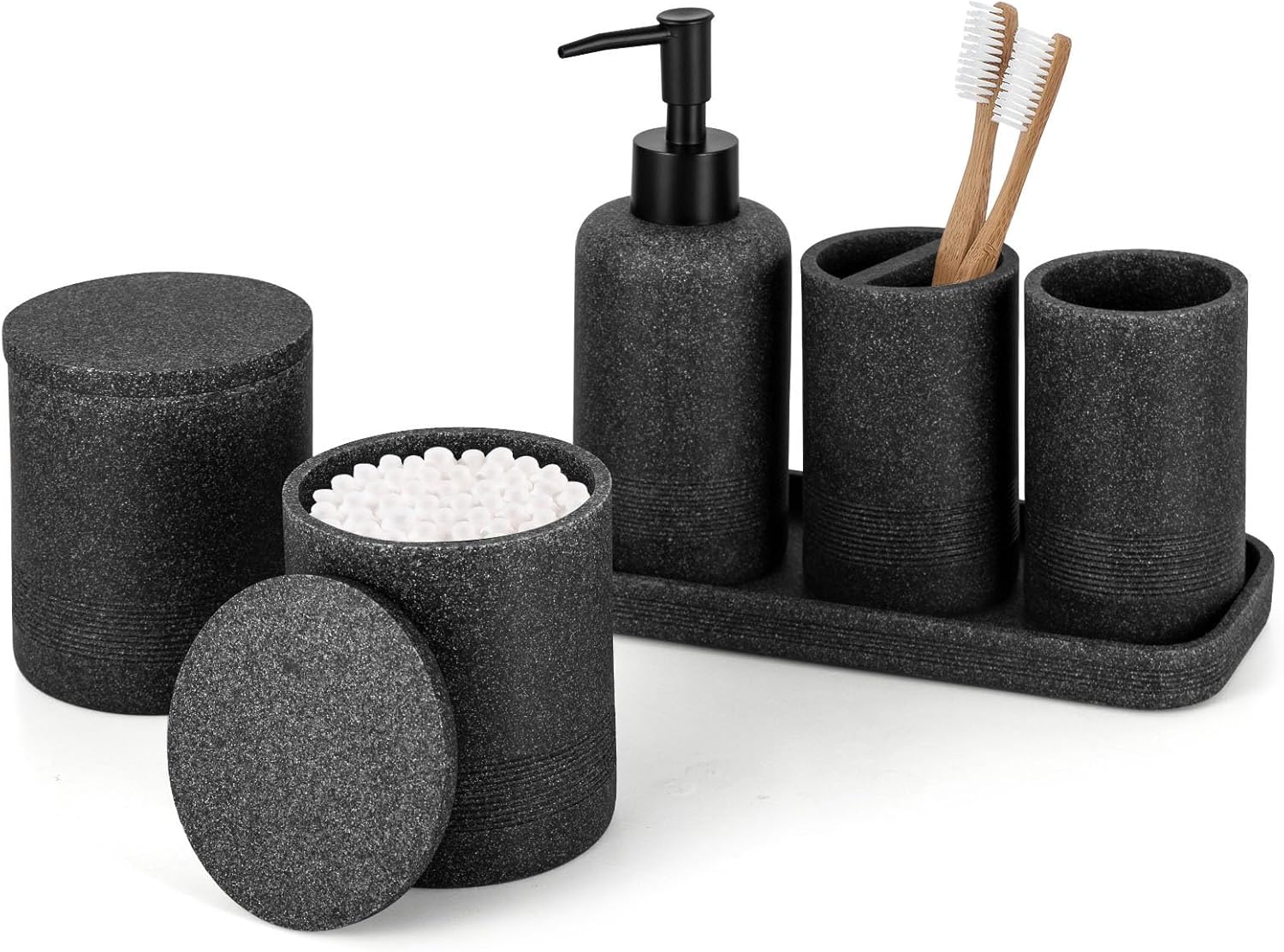 ZCCZ Black Stone Bathroom Accessories Set for Elegant Decor