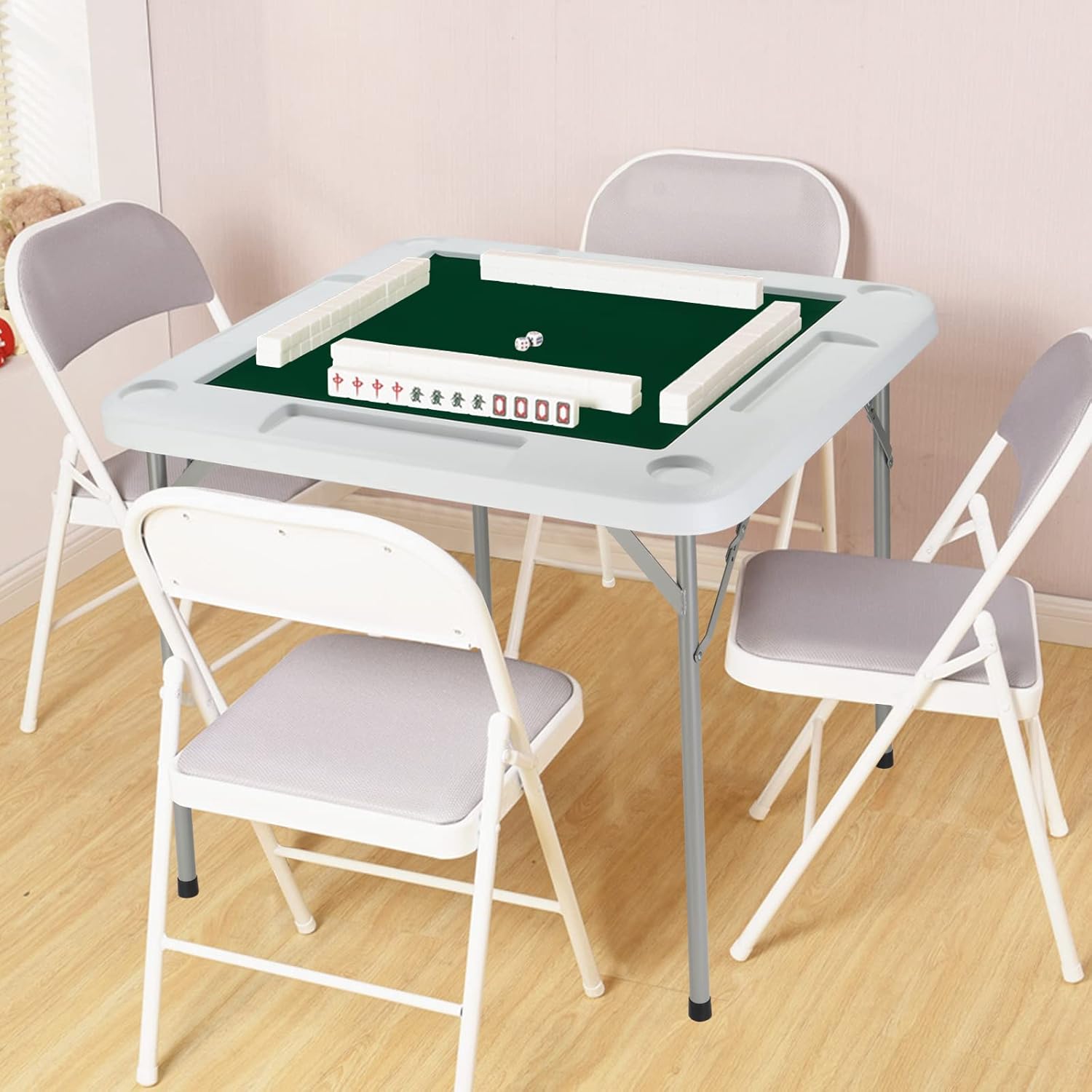 PEXMOR 35 Inch Foldable Mahjong Table for Card Games & More