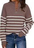 LILLUSORY Women's Quarter Zip Striped Oversized Sweater - Mock