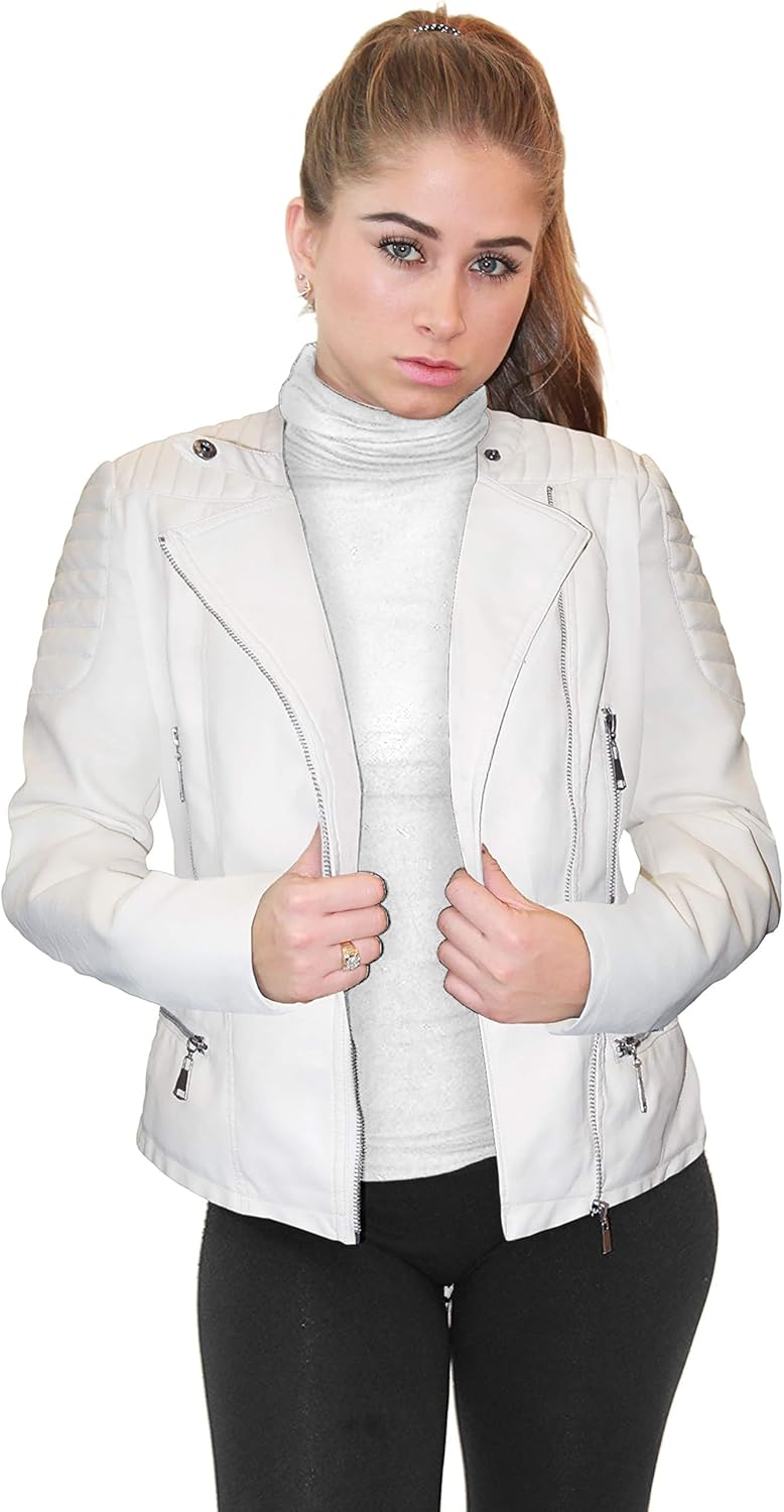 Olivia Miller Womens Faux Leather Zip Up Moto Biker Jacket Review