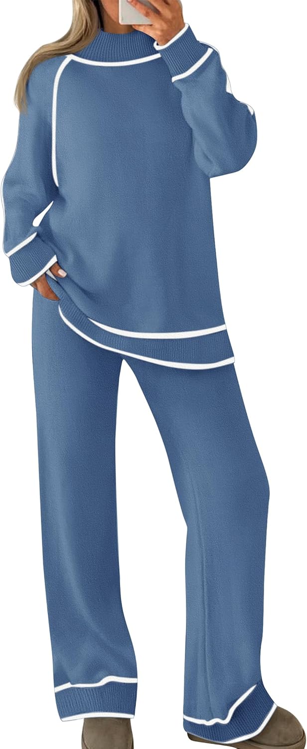 ZESICA Women's Two Piece Sweater Set with Wide Leg Pants