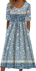 Womens Boho Dress Summer Casual Floral Maxi Dress - Flowy Beach Kubsid
