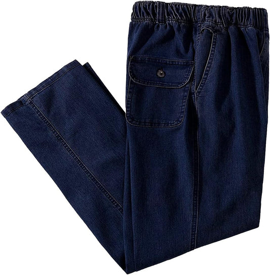 Mens Elastic Waist Loose Fit Denim Pants for Casual Wear