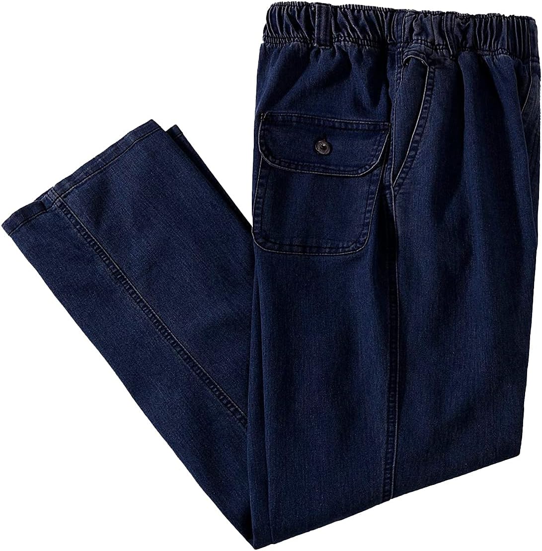 Mens Elastic Waist Loose Fit Denim Pants for Casual Wear