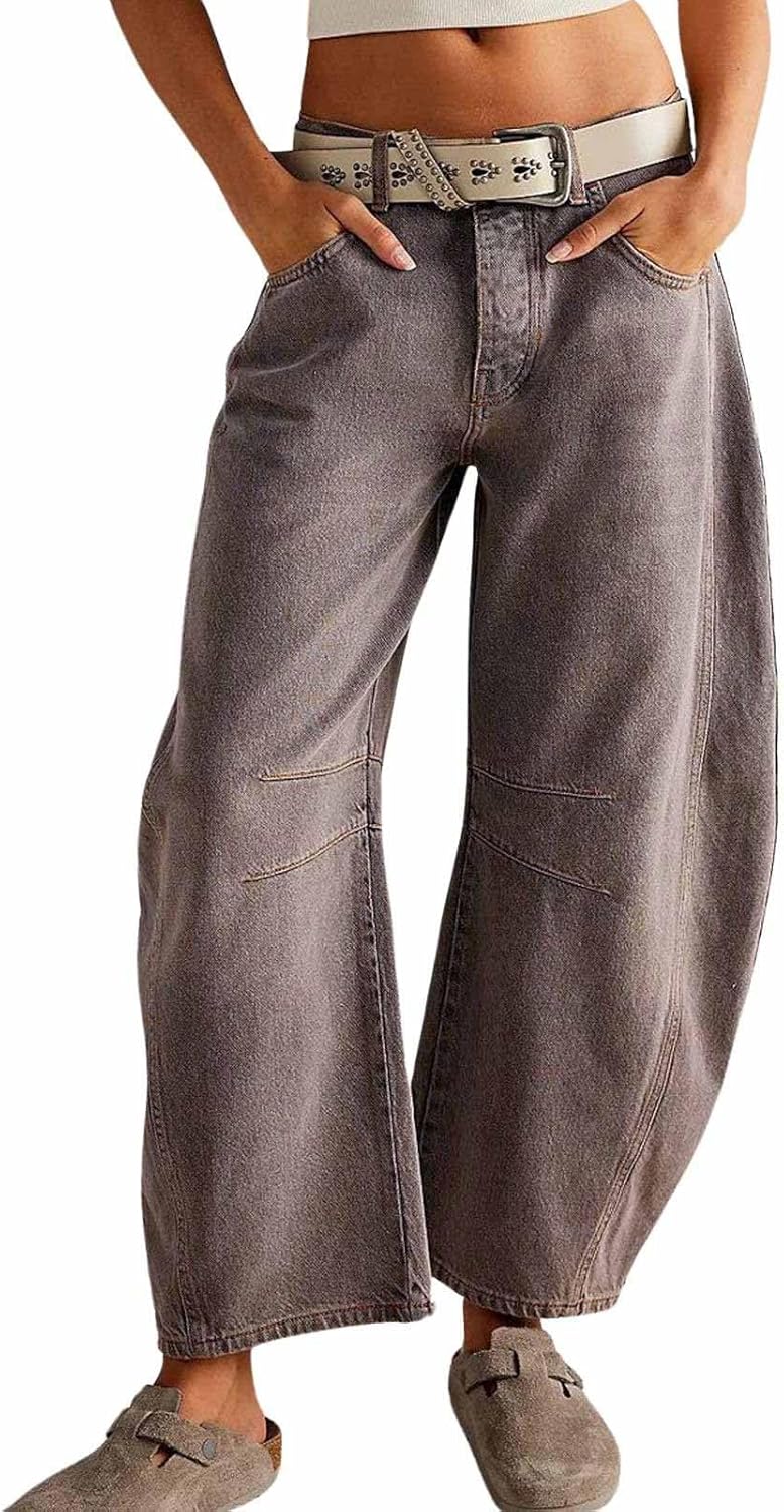 Womens Stretchy Mid Rise Barrel Jeans for Vintage Style Lovers