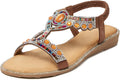 Women Rhinestone Sandals T-Strap Pearl Crystal Flats - Comfortable day