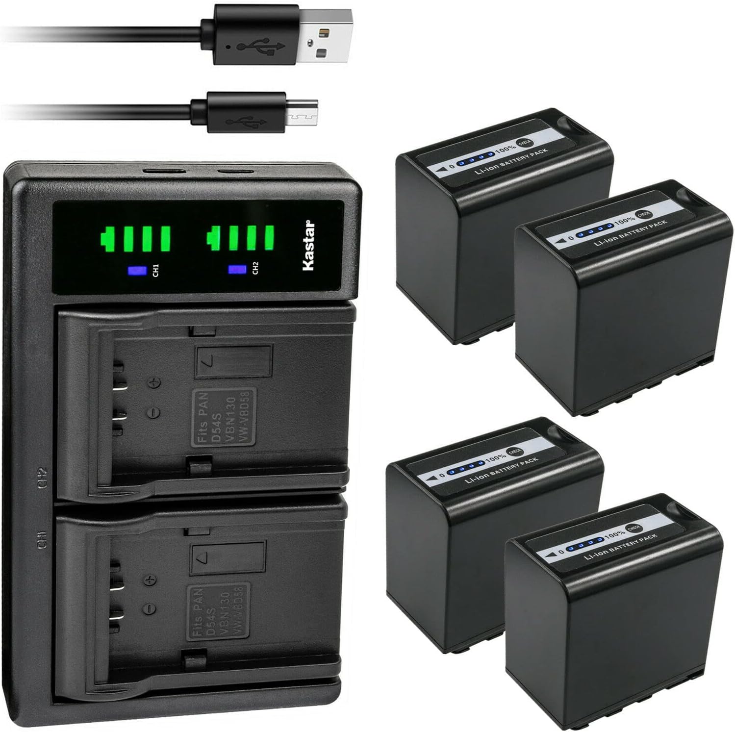 Kastar 4-Pack AG-VBR89G Battery & Charger for Panasonic