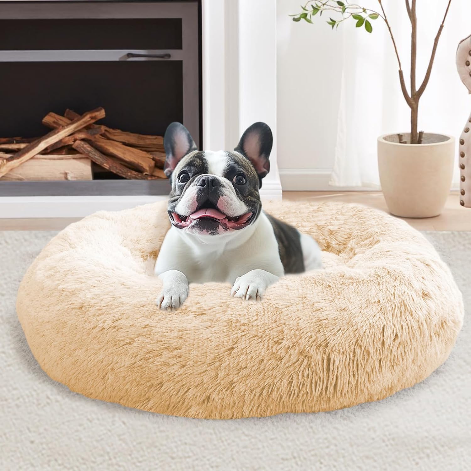 Calming Dog & Cat Bed for Large Dogs, Cozy Soft Round Bed