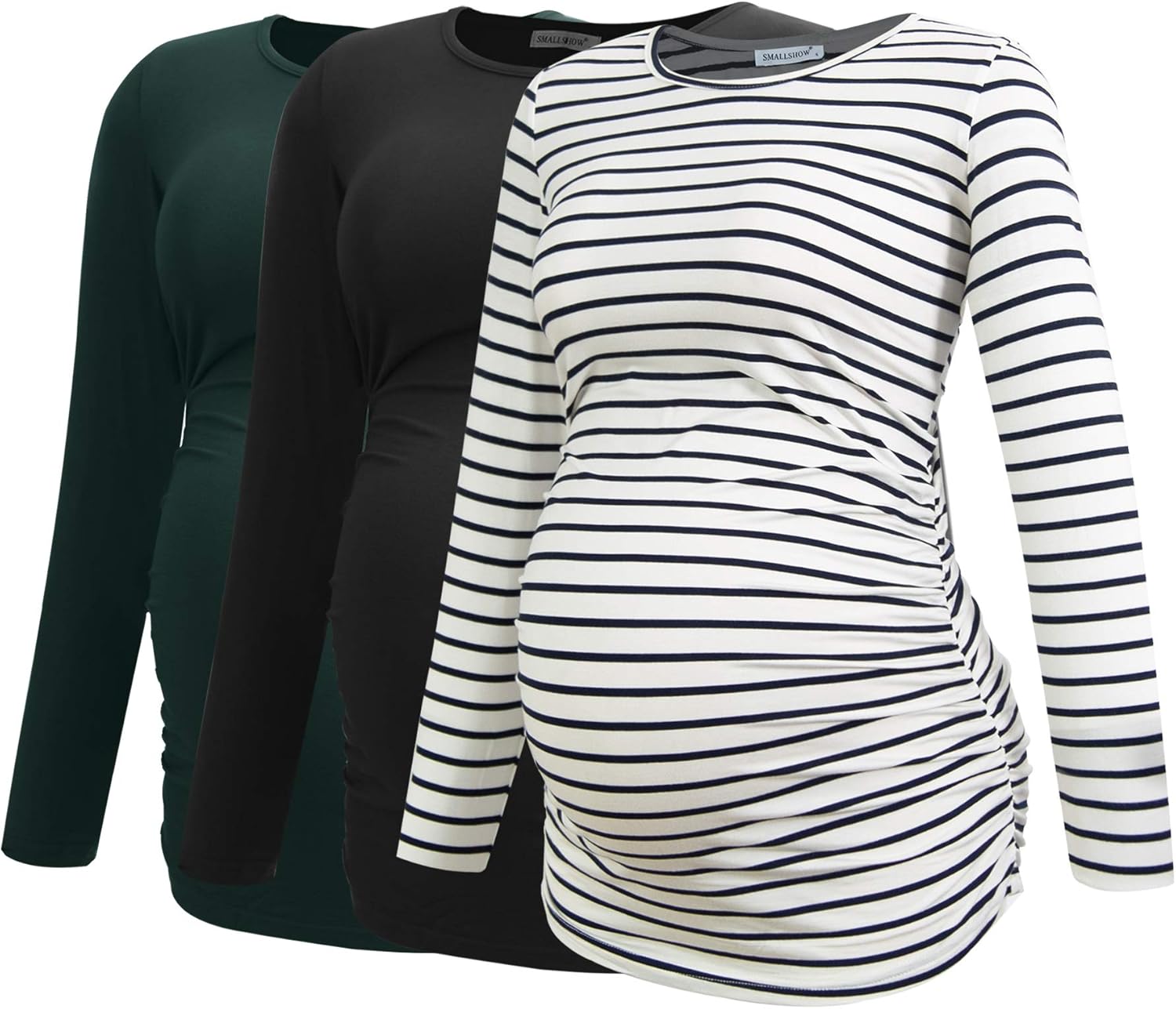 Smallshow Women's Maternity Shirts Long Sleeve 3-Pack for Moms