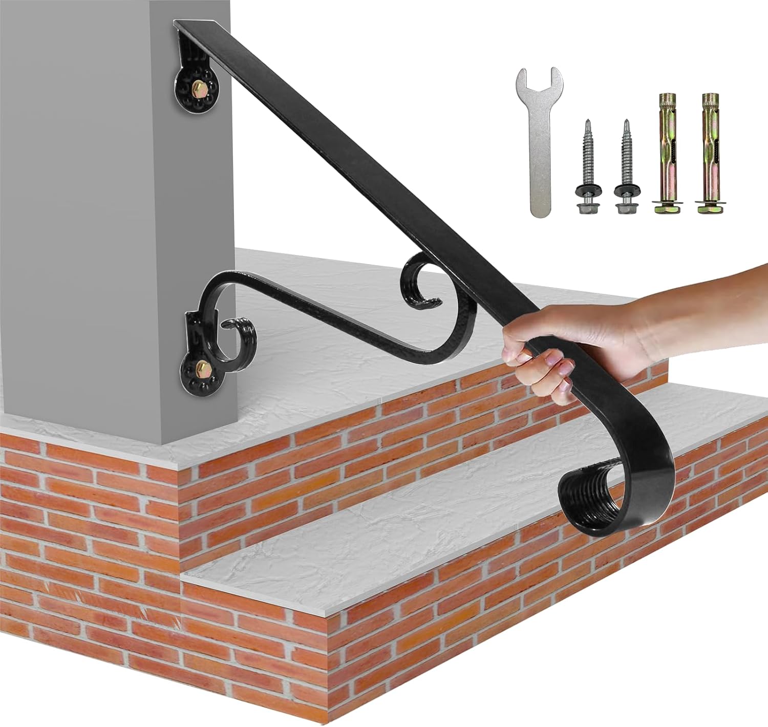 21.7in Outdoor Stair Handrails for 1-2 Steps - Heavy Duty Metal
