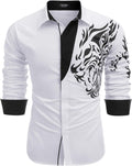Men's Print Button Down Dress Shirt - Cotton Blend Casual Long Sleeve
