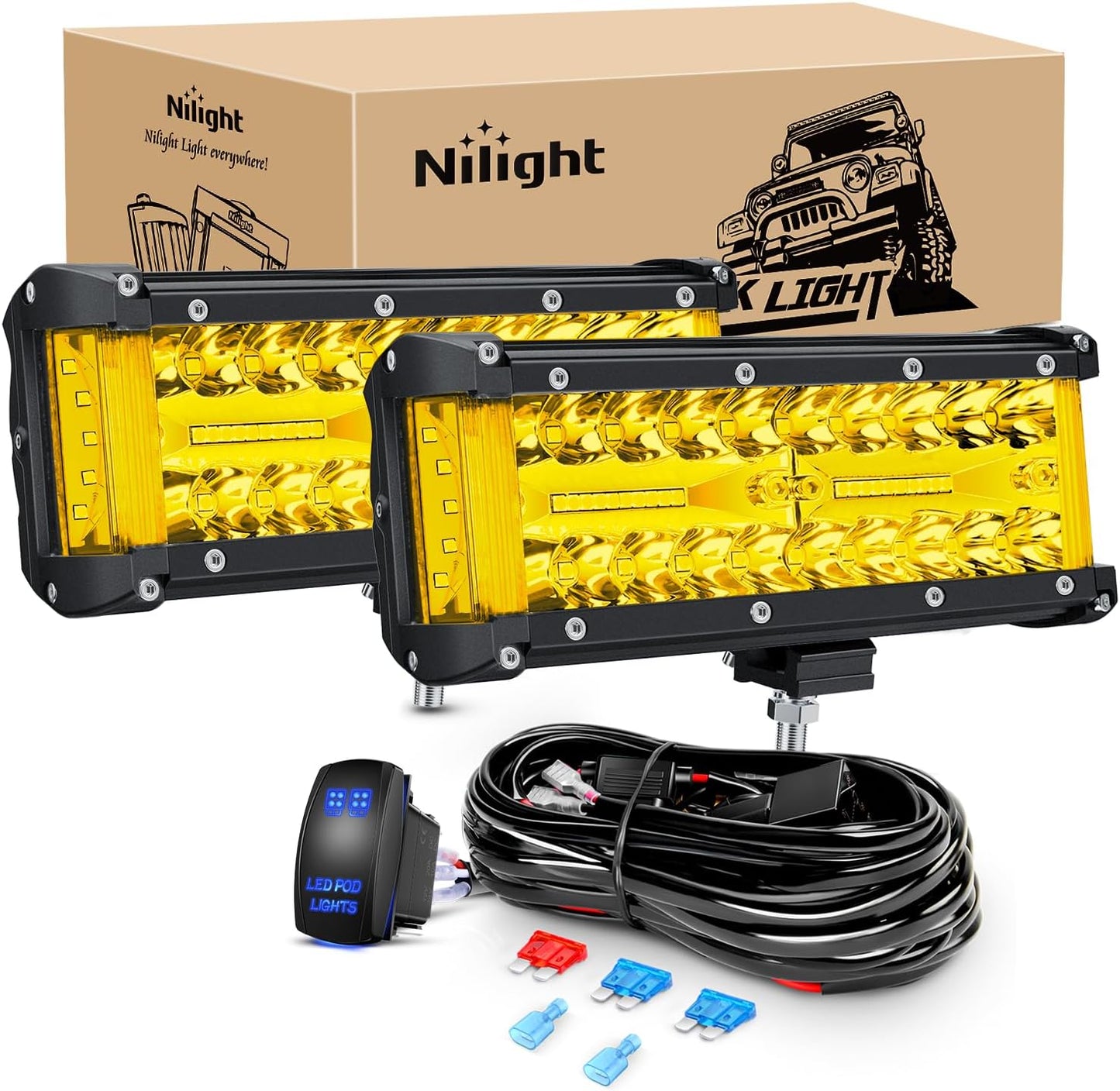 Nilight Side Shooter LED Light Bar 7 Inch Combo for Off Road Use