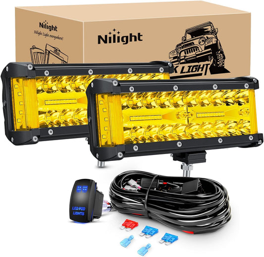Nilight Side Shooter LED Light Bar 7 Inch Combo for Off Road Use