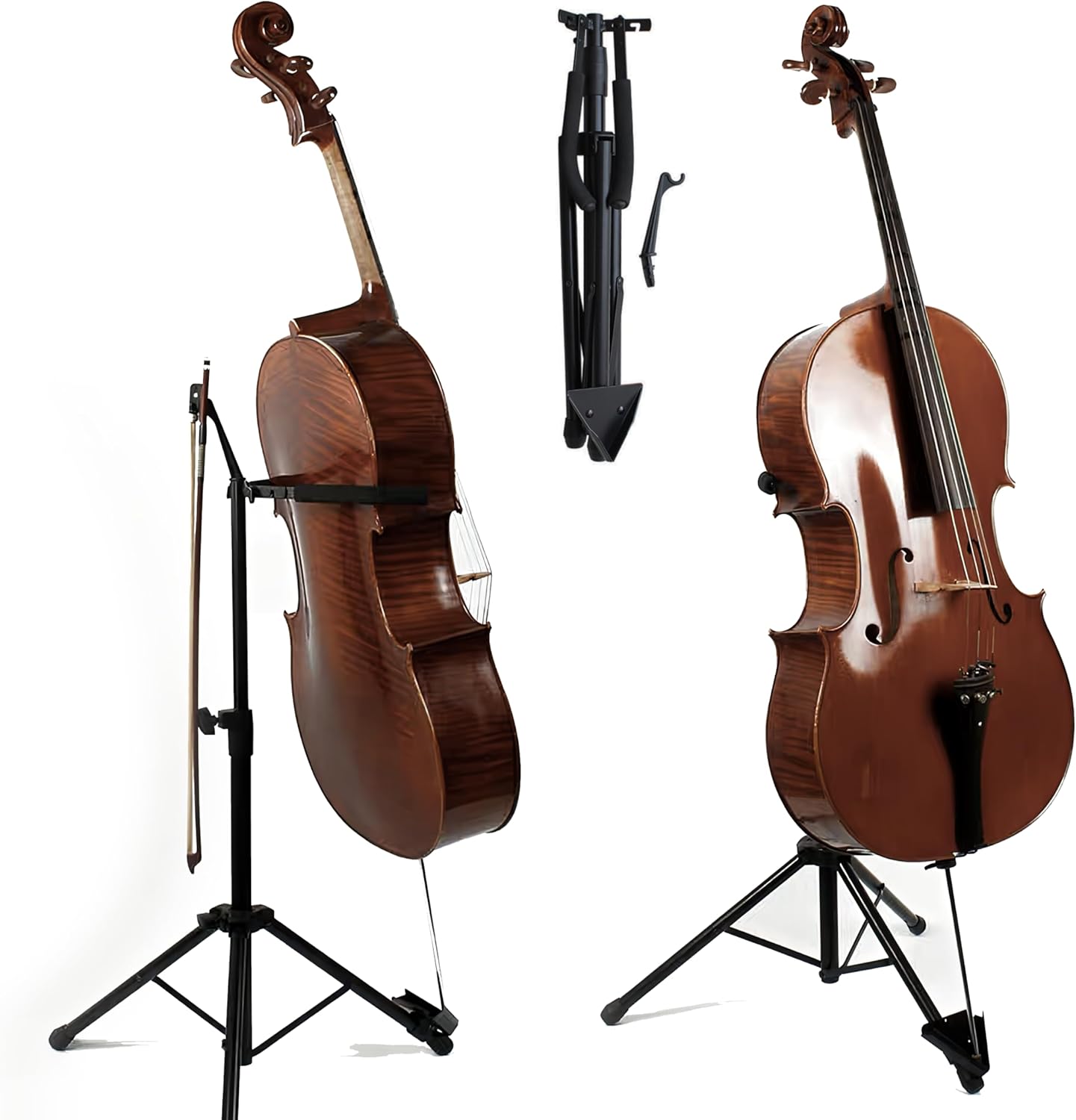 Adjustable Cello Stand with Bow Hook - Sturdy Support Design