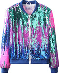 Girls Ombre Sequin Bomber Jacket with Pockets - Lightweight Sparkle us