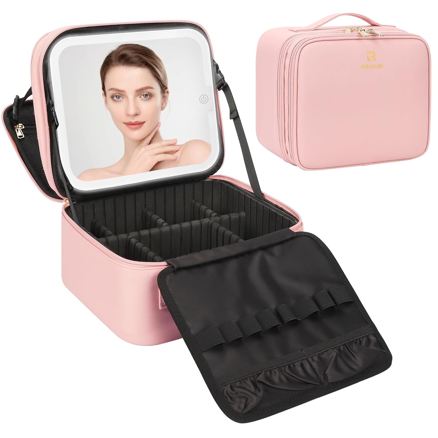 Relavel Makeup Bag with LED Mirror for Travel and Organization