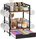 Coffee Bar Organizer Countertop with 12 Hooks and K Cup Drawer