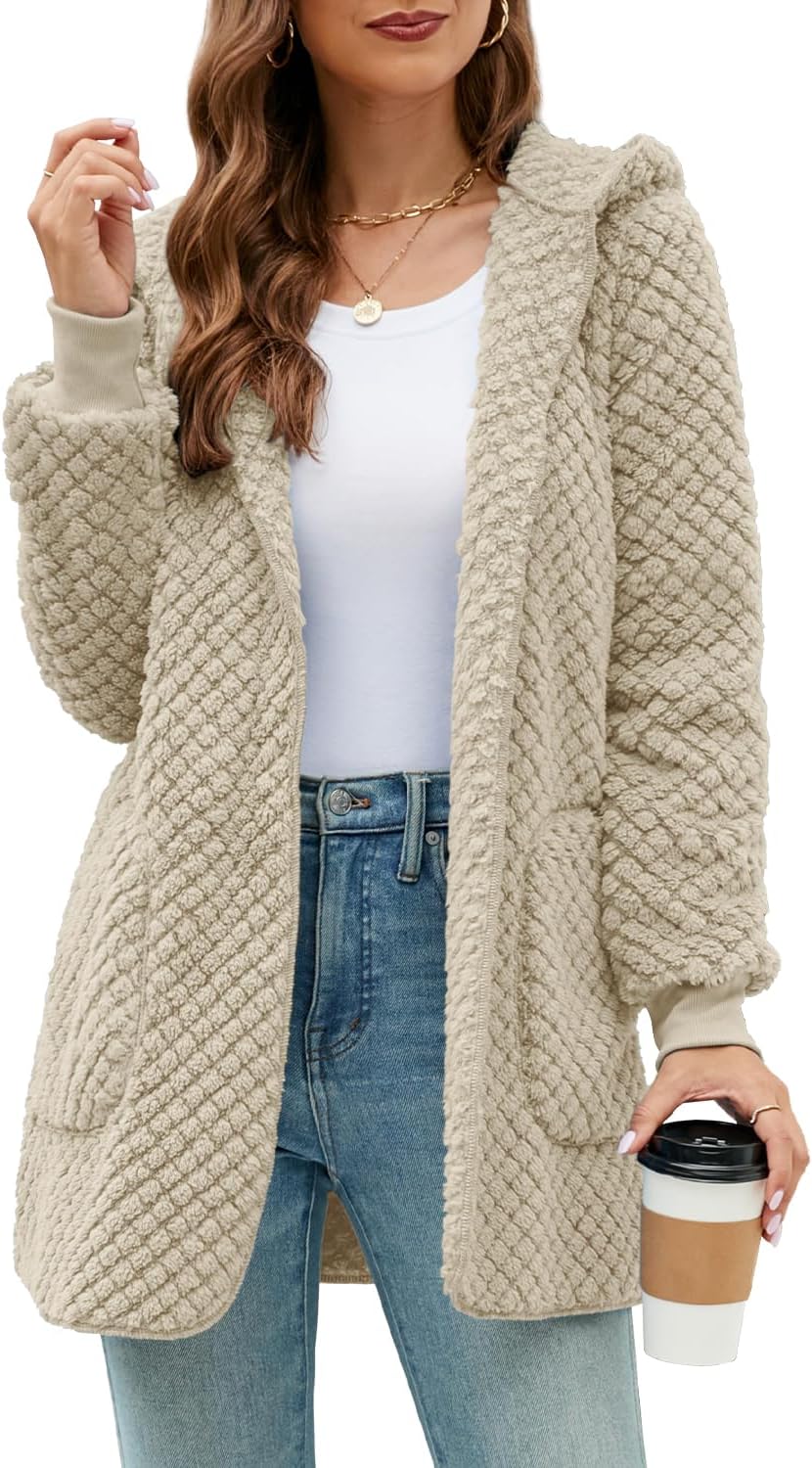 Yanekop Womens Oversized Sherpa Jacket Cozy Fleece Cardigan