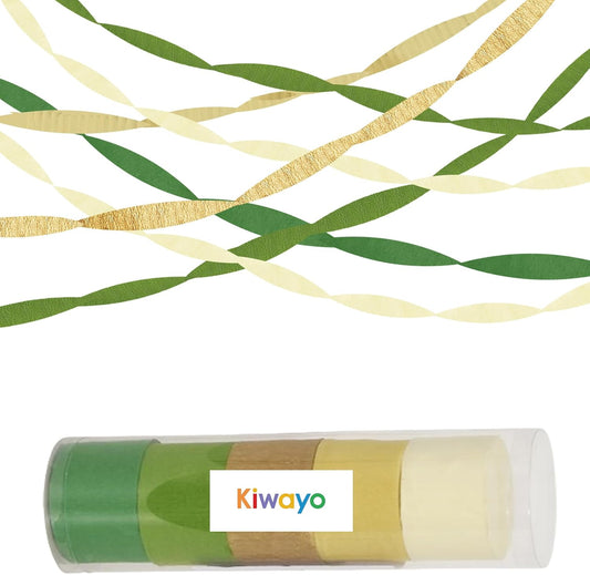 Sage Green & Gold Paper Streamers - 5 Rolls for Parties