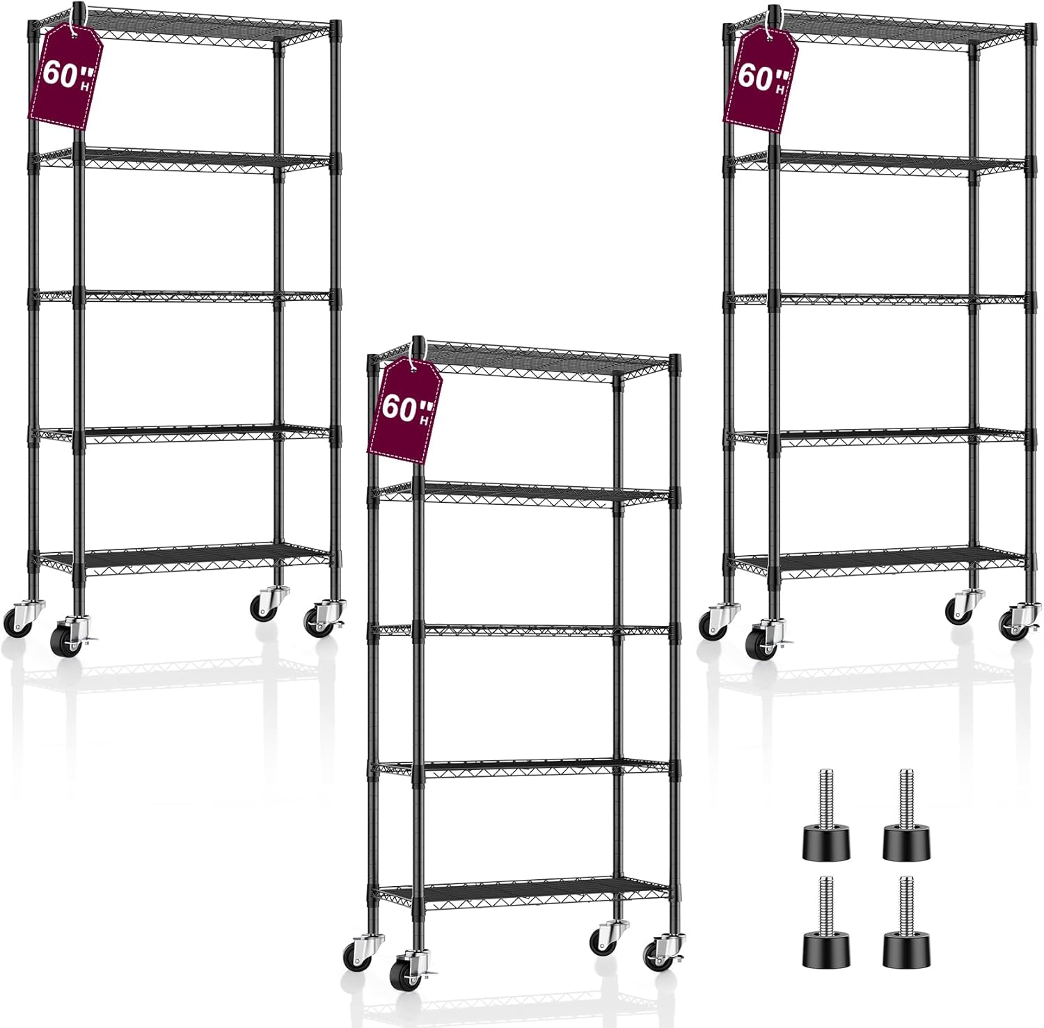 5-Tier Metal Wire Shelving Unit with Wheels for Heavy Duty Storage