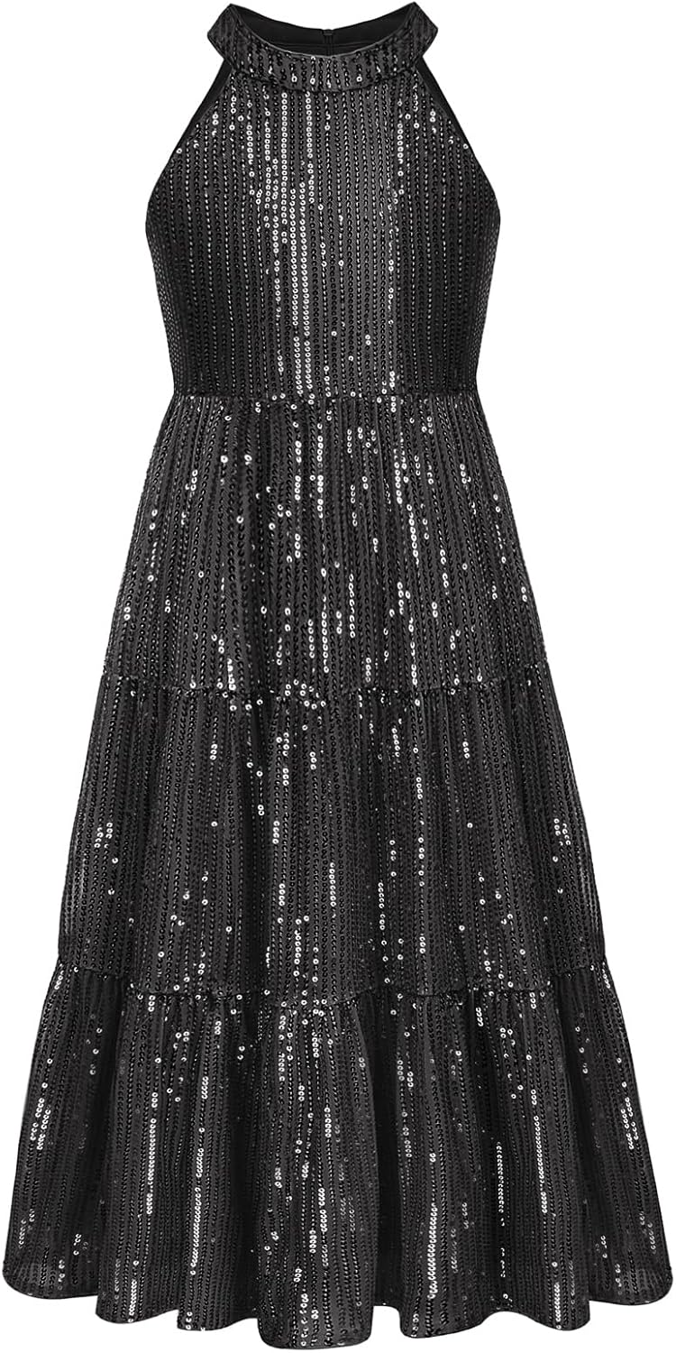 Elegant Girls Sequin Maxi Dress for Parties and Special Occasions